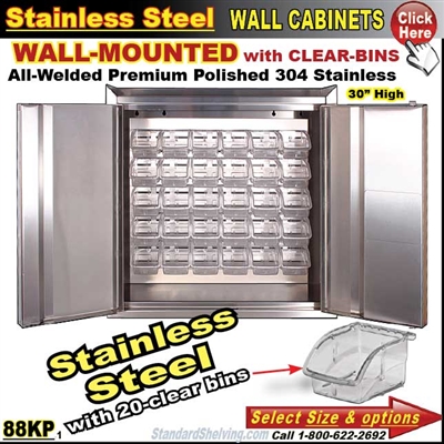 88KP / Wall Mount Stainless Steel Storage Cabinets with Bins