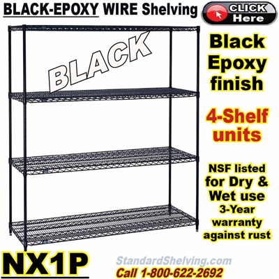 (30) Black-Epoxy 4-Shelf Wire Shelving / NX1P