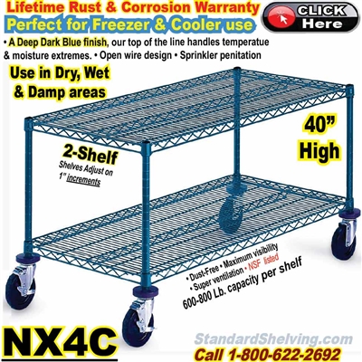 Blue-Chromate Wire 2-Shelf Trucks 40